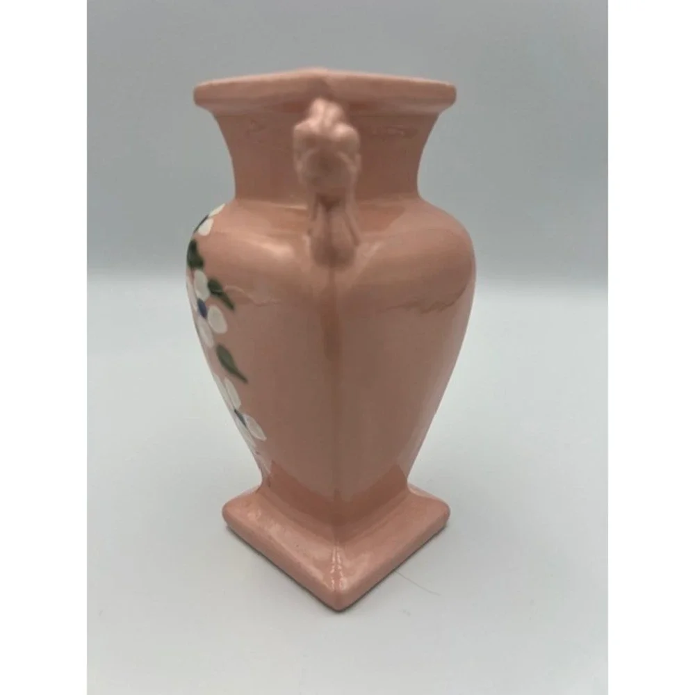 Vintage R.R.P. Co Roseville Ohio Pink Ceramic Bud Vase Hand Painted Floral 5.5